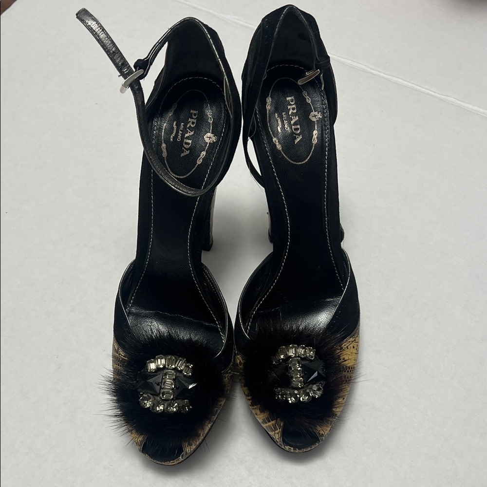 Prada Black and Tan Women's Heels